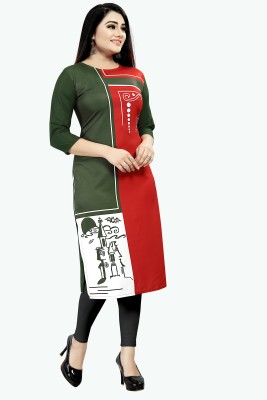 tanvi creation Women Striped Straight Kurta(Dark Green, White, Red)