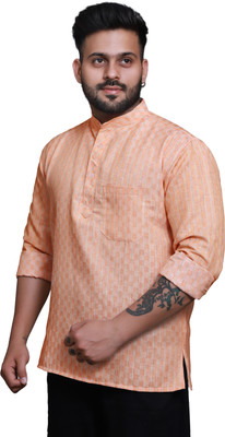 RAI's Men Striped Straight Kurta(Orange)