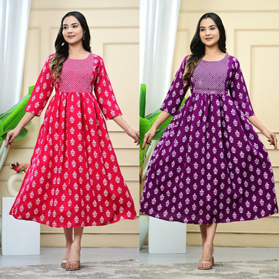 Kadri Women Floral Print A-line Kurta(Pink)