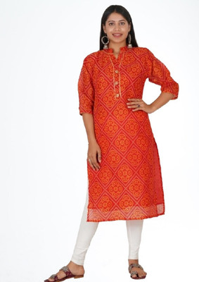 HUUHAMBAY Women Printed Flared Kurta(Red)