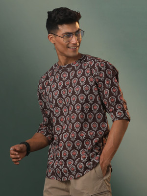 VASTRAMAY Men Printed Straight Kurta(Brown)