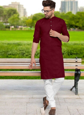 Krisha trend Men Solid Straight Kurta(Maroon)