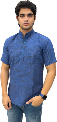 SARIMTEXTILE Men Self Design Straight Kurta(Blue)