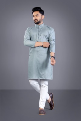 MENTIFIC Men Solid Straight Kurta(Grey)