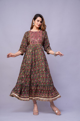 RR CREATION Women Floral Print, Embroidered Anarkali Kurta(Multicolor)