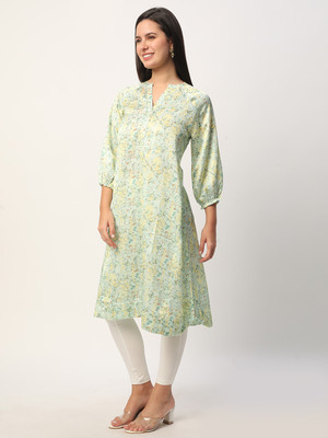 R&B Women Printed A-line Kurta(Green)