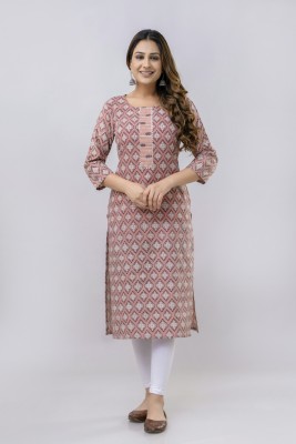 PFFASHION Women Printed Straight Kurta(Brown)