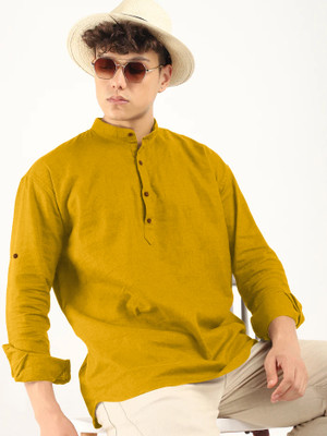 MACSIVO Men Solid Straight Kurta(Yellow)