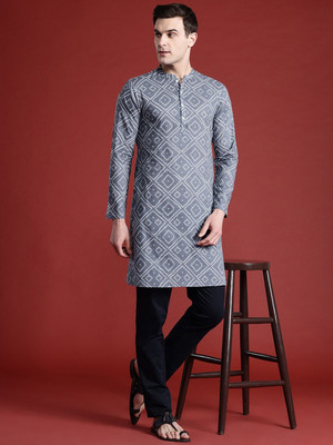 ANOUK Men Bandhani Straight Kurta(Grey)