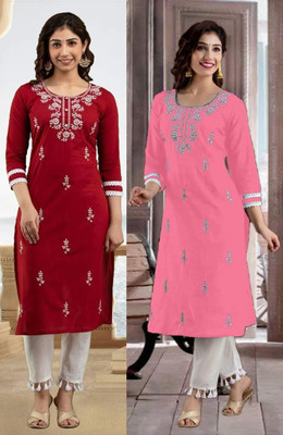 SISTO Women Chikan Embroidery Straight Kurta(Multicolor)