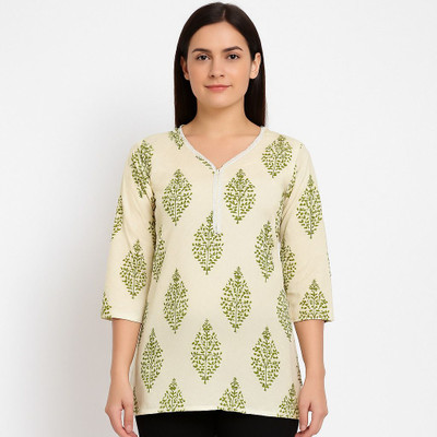 PP Clothing Women Ikat A-line Kurta(Green, White)