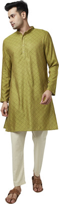 Indus Route by Pantaloons Men Self Design Straight Kurta(Green)
