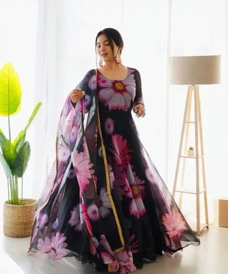 Jiya Creation Women Floral Print Anarkali Kurta(Black)