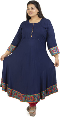 hriday fashion Women Floral Print Anarkali Kurta(Dark Blue)