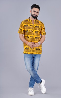 NS Beanie Printed Men Polo Neck Yellow T-Shirt