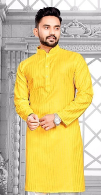 TAMMU Men Solid A-line Kurta(Yellow)