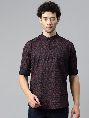 Majestic Man Men Printed A-line Kurta(Maroon, Dark Blue)