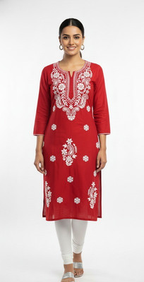 CHIKANBAZAR Women Embroidered Straight Kurta(Purple)