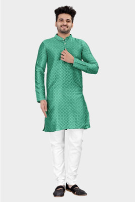 DHASU TRENDZ Men Checkered Straight Kurta(Green)