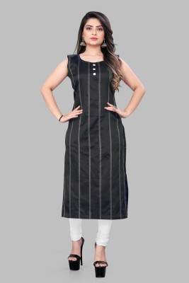 Prasha Fashion Women Striped A-line Kurta(Black)