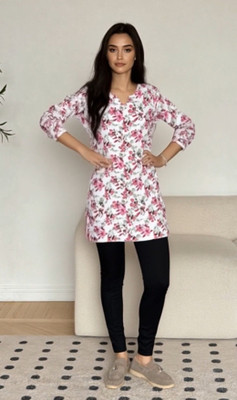 SARIMTEXTILE Women Printed Straight Kurta(Pink)