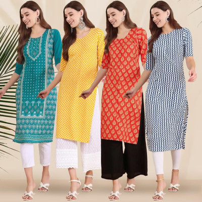 1 Stop Fashion Women Printed Straight Kurta(Multicolor)