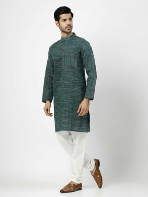 Rohilcrust Men Woven Design Straight Kurta(Dark Green)