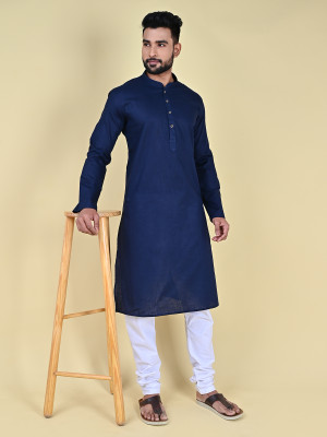 MANNYATA Men Solid A-line Kurta(Dark Blue)