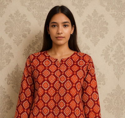 Satya Women Printed Straight Kurta(Orange)