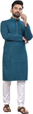 StoneHeart Men Solid Straight Kurta(Light Blue)