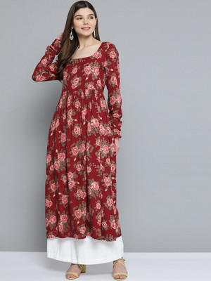 HERE&NOW Women Block Print Straight Kurta(Dark Blue)
