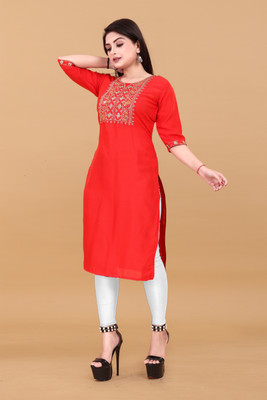 Jayshree Fab Women Embroidered A-line Kurta(Red)