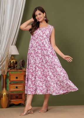 JXM Women Printed Flared Kurta(Pink)