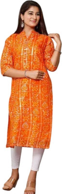 Parth f Women Bandhani A-line Kurta(Orange)