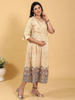 RITIJYA Women Floral Print Ethnic Dress Kurta(Yellow)