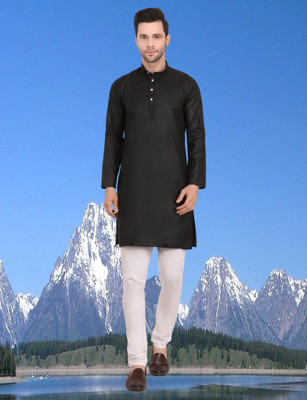 BISWAS Men Solid Straight Kurta(Black)