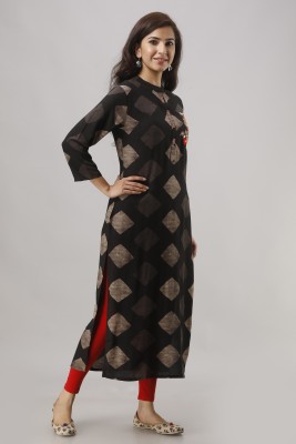 Nehamta Women Printed Straight Kurta(Black)