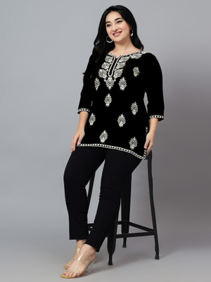 LAXMIPRIYA DESIGN Women Chikan Embroidery Straight Kurta(Black)
