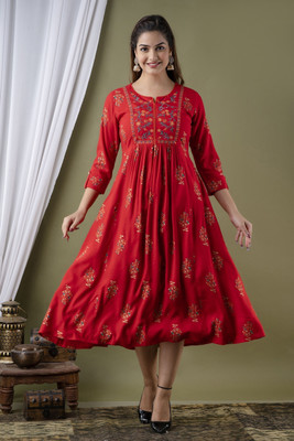 DIPANI Women Printed, Embroidered Anarkali Kurta(Red)
