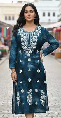 TSQUARE Women Embroidered, Dyed/Ombre A-line Kurta(Dark Blue)