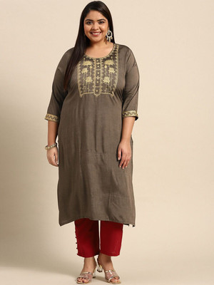 ANOUK Women Printed A-line Kurta(Grey)