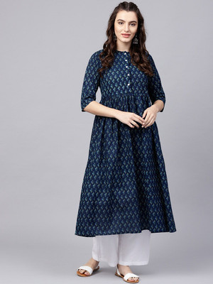 LN TEXTILES Women Floral Print A-line Kurta(Blue)