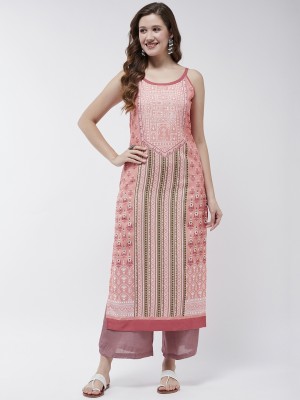 PANNKH Women Printed Straight Kurta(Pink, White, Maroon)