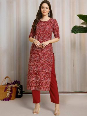 HERE&NOW Women Printed Straight Kurta(Maroon)