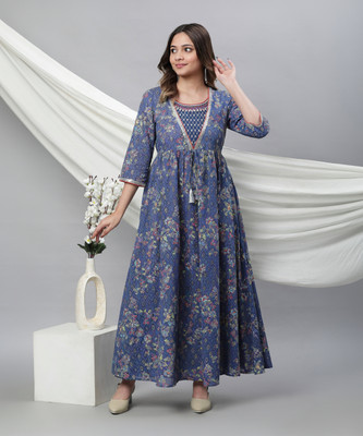 Aurelia Women Ikat Flared Kurta(Blue)
