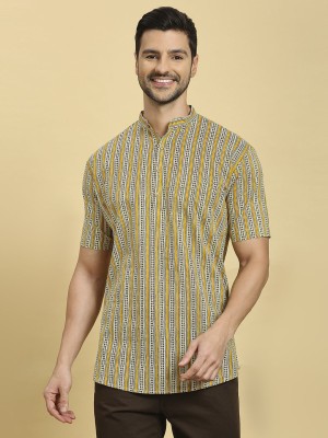 Rajubhai Hargovindas Men Abstract Straight Kurta(Yellow)