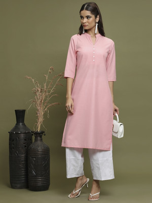 Vishudh Women Solid Straight Kurta(Pink)