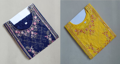 VAISALICREATION Women Embroidered Straight Kurta(Blue, Yellow)