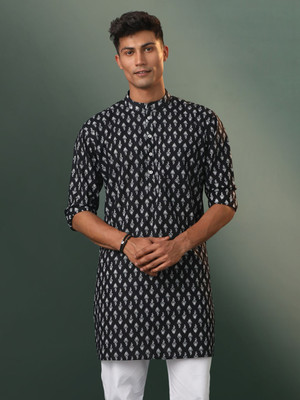 VASTRAMAY Men Printed Straight Kurta(Black)