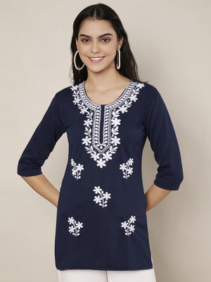 Style Access Women Embroidered Straight Kurta(Dark Blue)